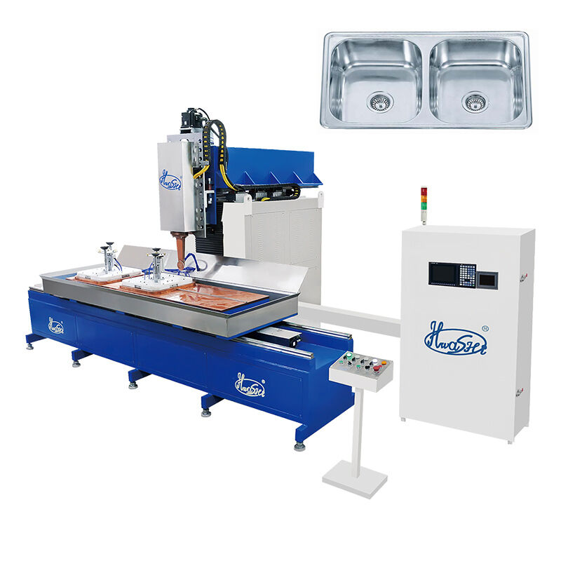 Hwashi CNC Waschbecken-Schweißmaschine mit 50-200A Schweißstrom, PLC-Steuerungssystem und Wasserkühlung für italienische Küchenspülen